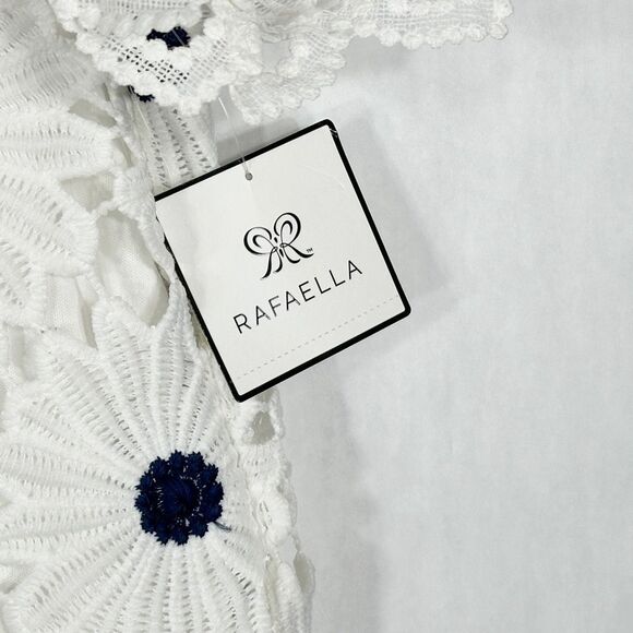 Rafaella Medium Top Lace Floral Textured Short Sleeve White Blue Daisies NWT 126 - Picture 10 of 11